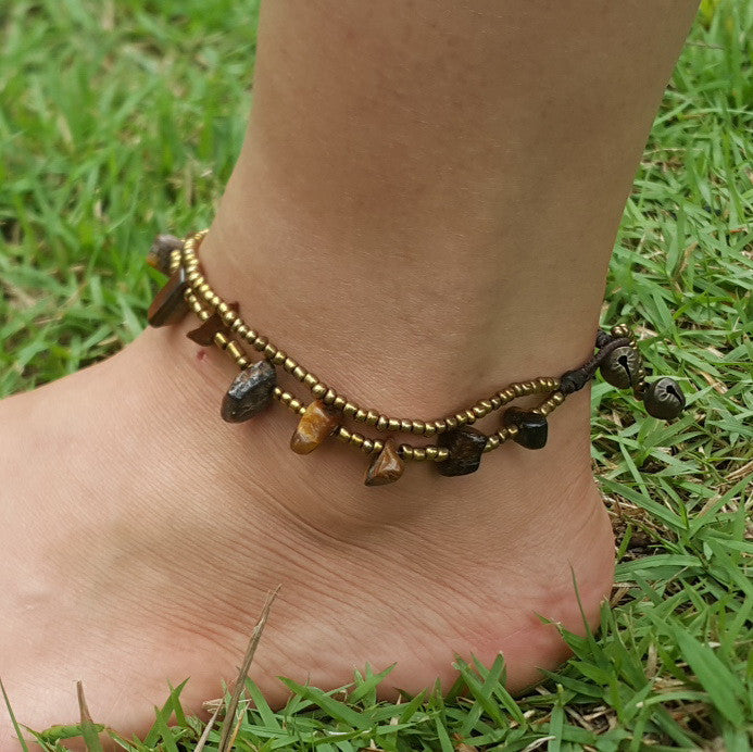 Brass Beads Anklet with Tiger Eye