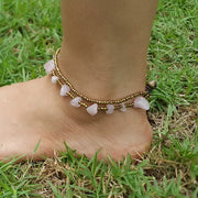 Brass Beads Anklet with Rose Quartz