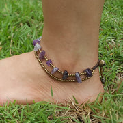 Brass Beads Anklet with Amethyst