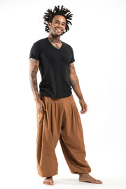 Unisex Genie Cotton Harem Pants in Brown