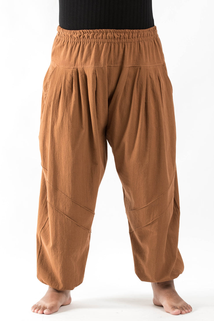 Plus Size Unisex Genie Cotton Harem Pants in Brown