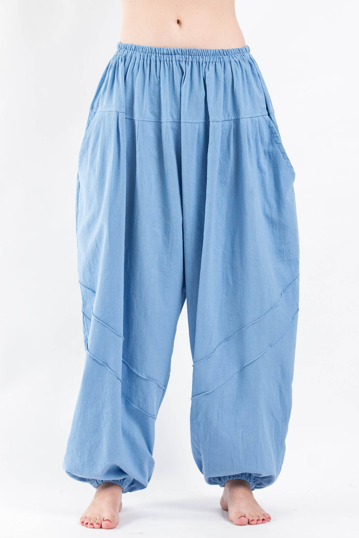 Unisex Genie Cotton Harem Pants in Light Blue