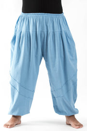 Plus Size Unisex Genie Cotton Harem Pants in Light Blue