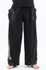 Unisex Thai Cotton Pants with Hill Tribe Trim in Black