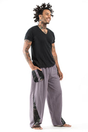 Unisex Thai Cotton Pants with Hill Tribe Trim in Violet Gray