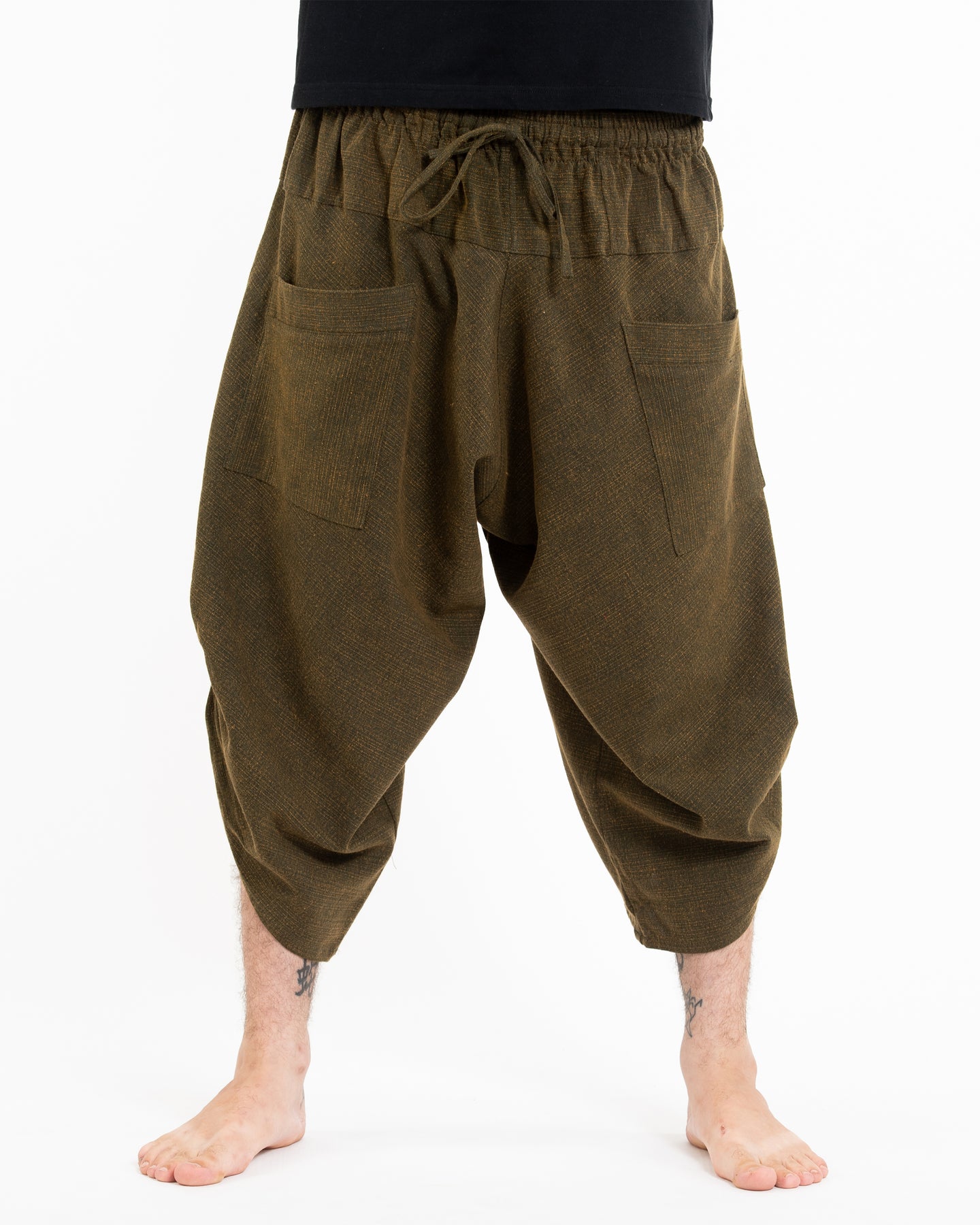 Sure Design Unisex Stone Washed Large Pockets Harem Pants in Olive Green