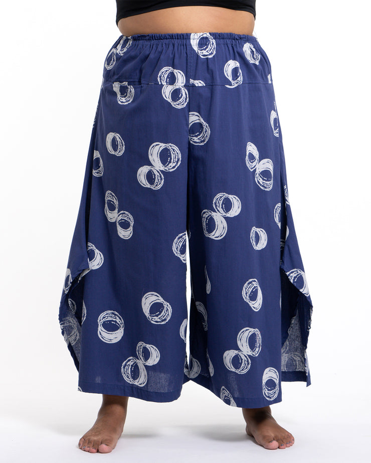 Plus Size Circles Womens Cotton Palazzo Pants in Navy