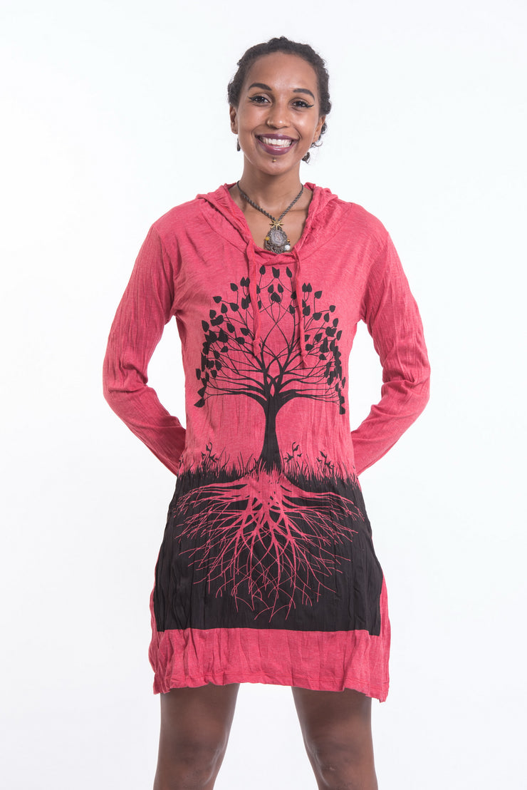 Womens Tree of Life Hoodie Dress in Red