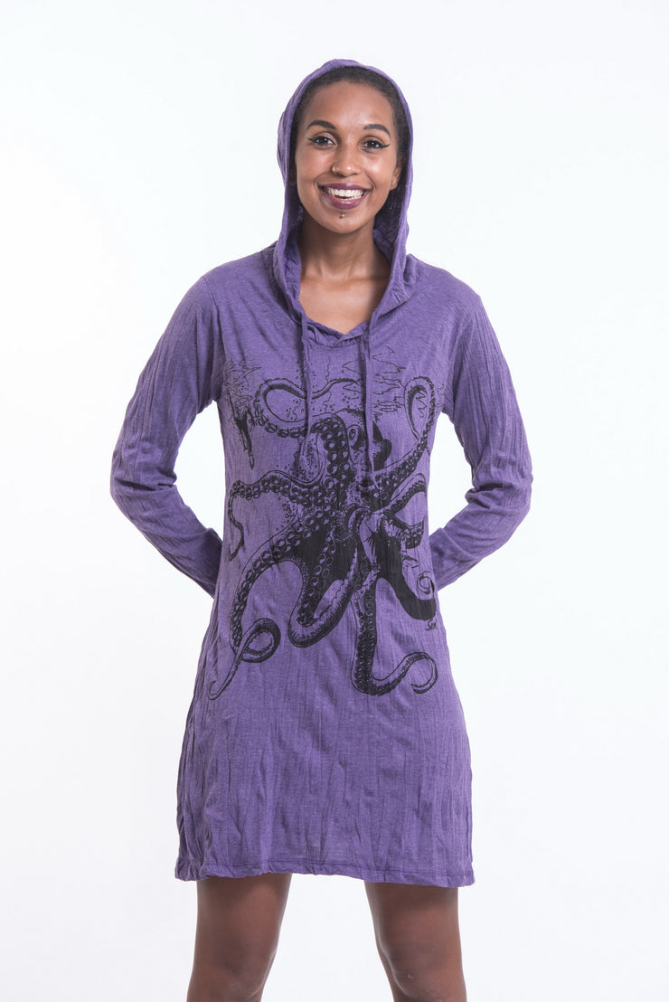 Womens Octopus Hoodie Dress in Purple