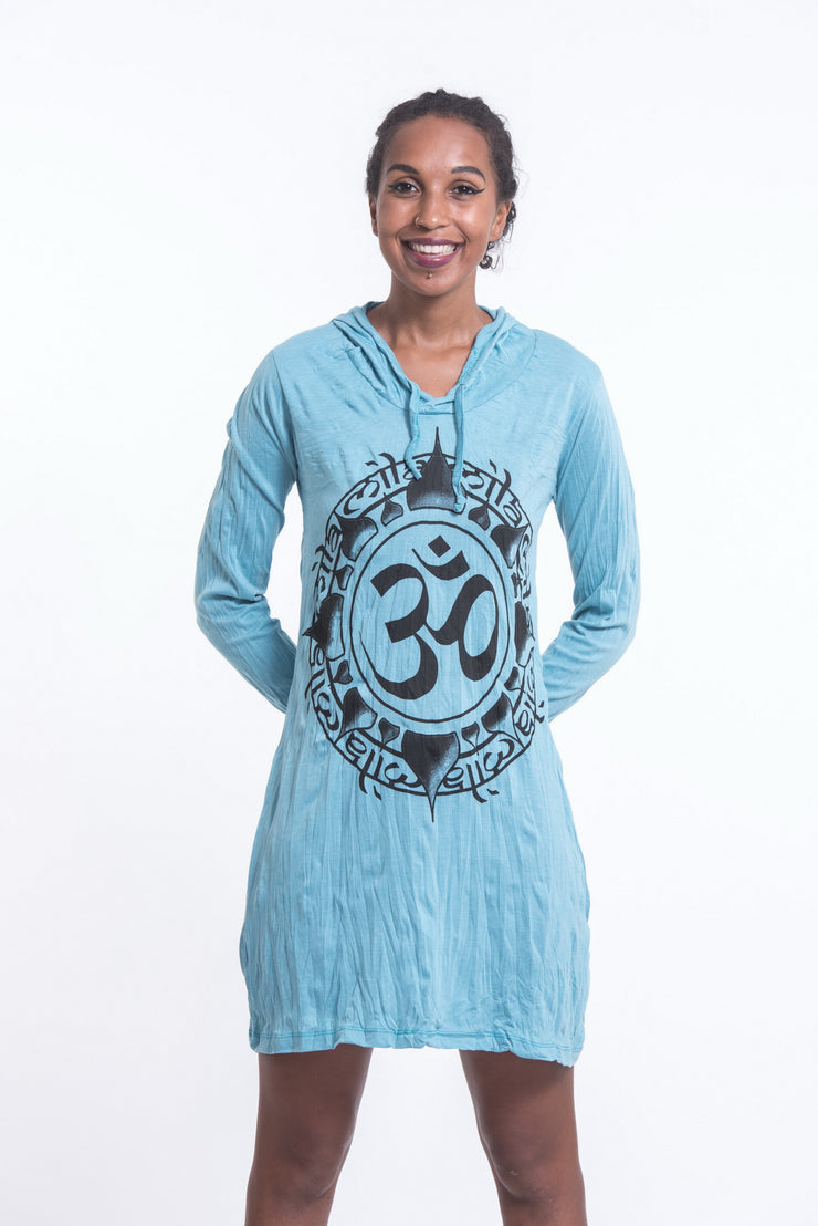 Womens Infinitee Om Hoodie Dress in Turquoise