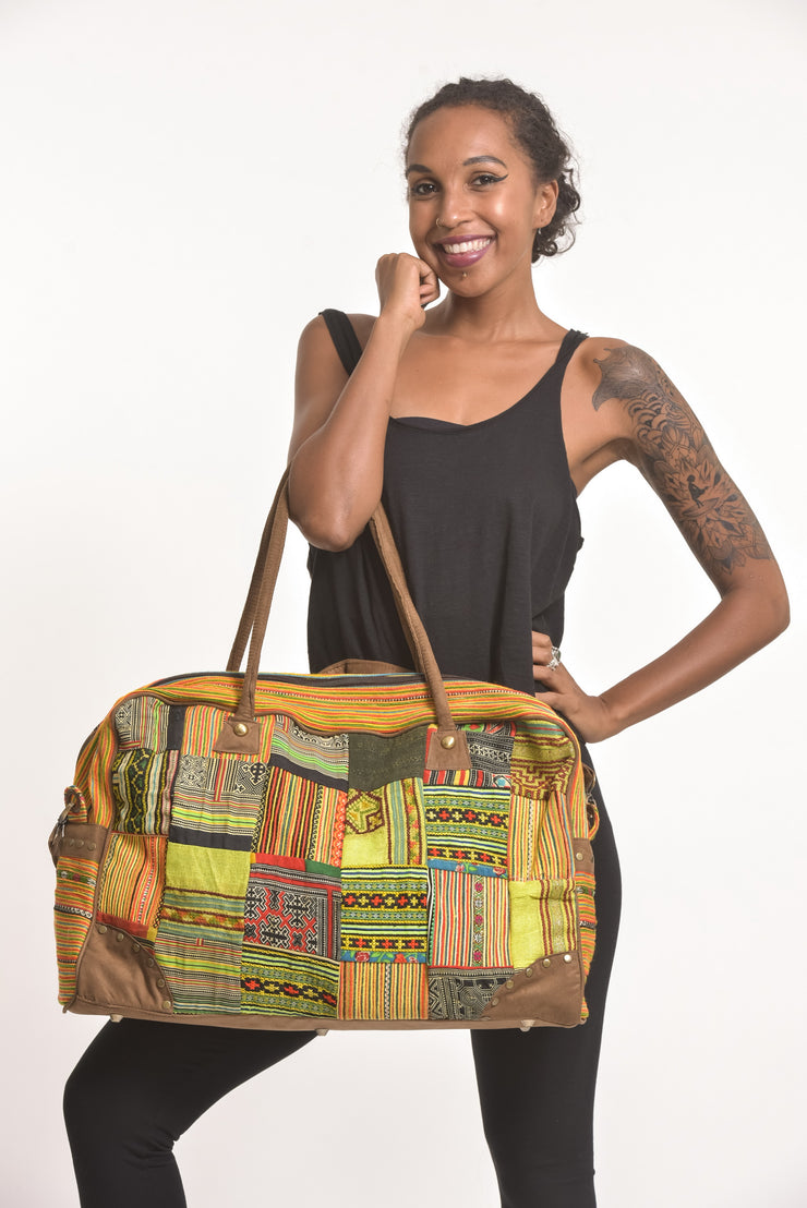 Hmong Hill Tribe Patchwork Travel Bag in Yellow