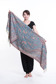 Nepal Traditional Paisley Pashmina Shawl Scarf in Blue