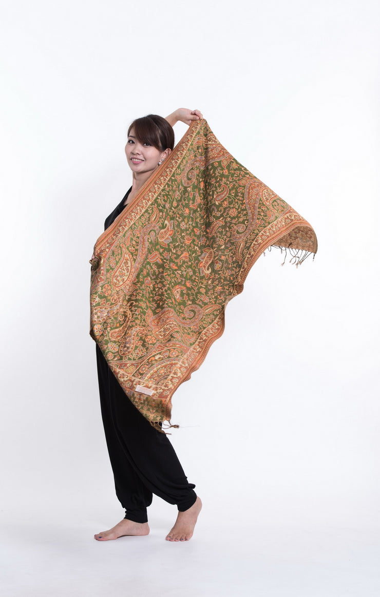 Nepal Traditional Paisley Pashmina Shawl Scarf in Green