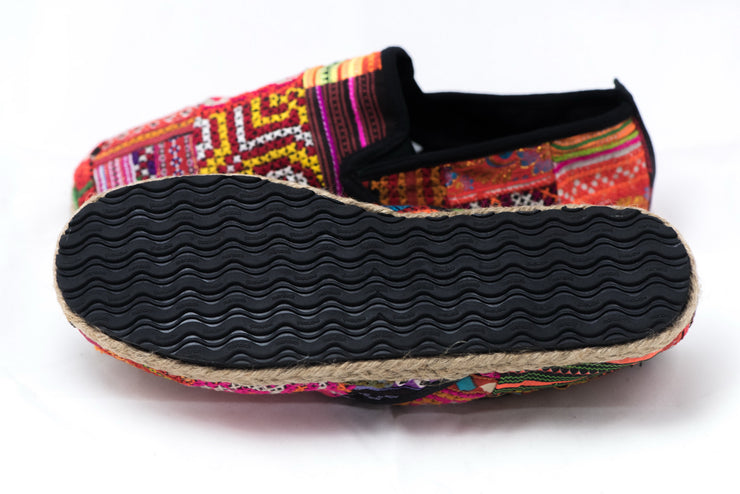 Hmong Patchwork Embroidered Slip On Shoes