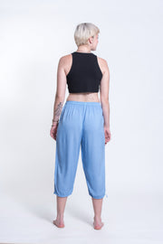 Womens Solid Color Drawstring Cropped Pants in Blue