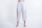 Womens Solid Color Drawstring Cropped Pants in White