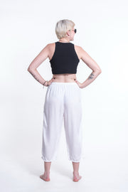 Womens Solid Color Drawstring Cropped Pants in White