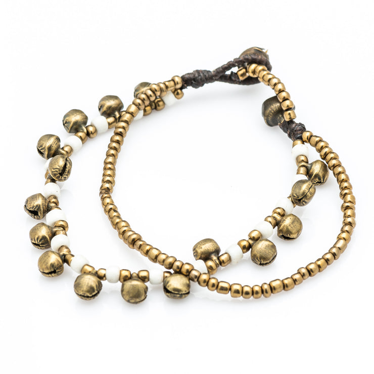 Brass Beads Bracelet with Brass Bells in White