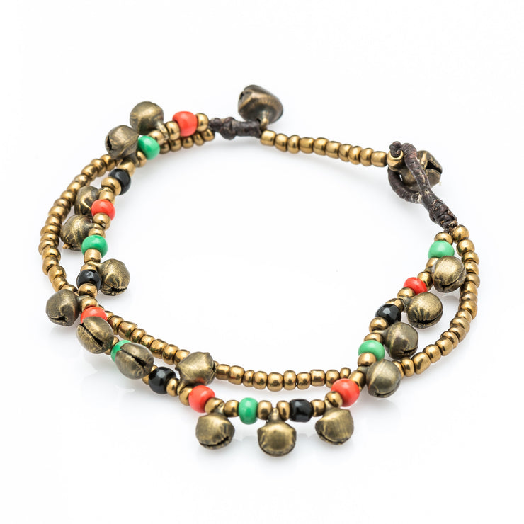 Brass Beads Bracelet with Brass Bells in Multi