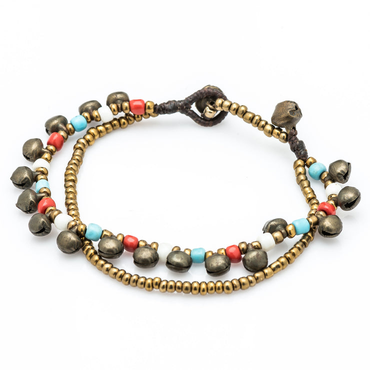 Brass Beads Bracelet with Brass Bells in Multi