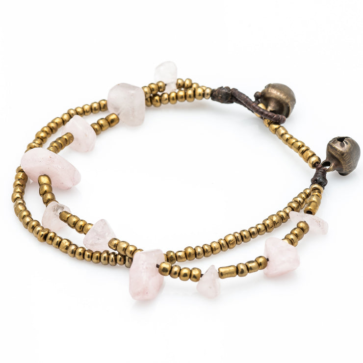 Brass Beads Bracelet with Rose Quartz Stones