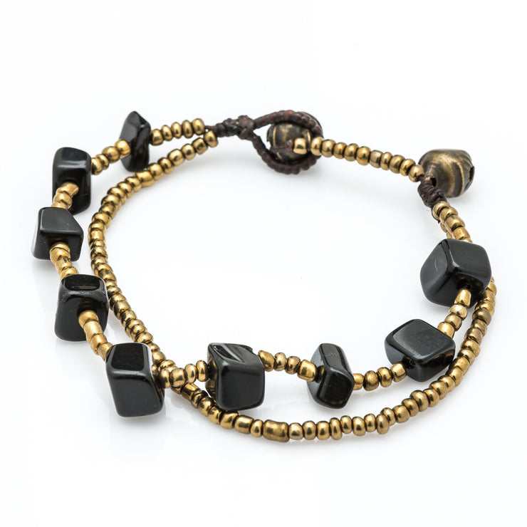Brass Beads Bracelet with Onyx Stones