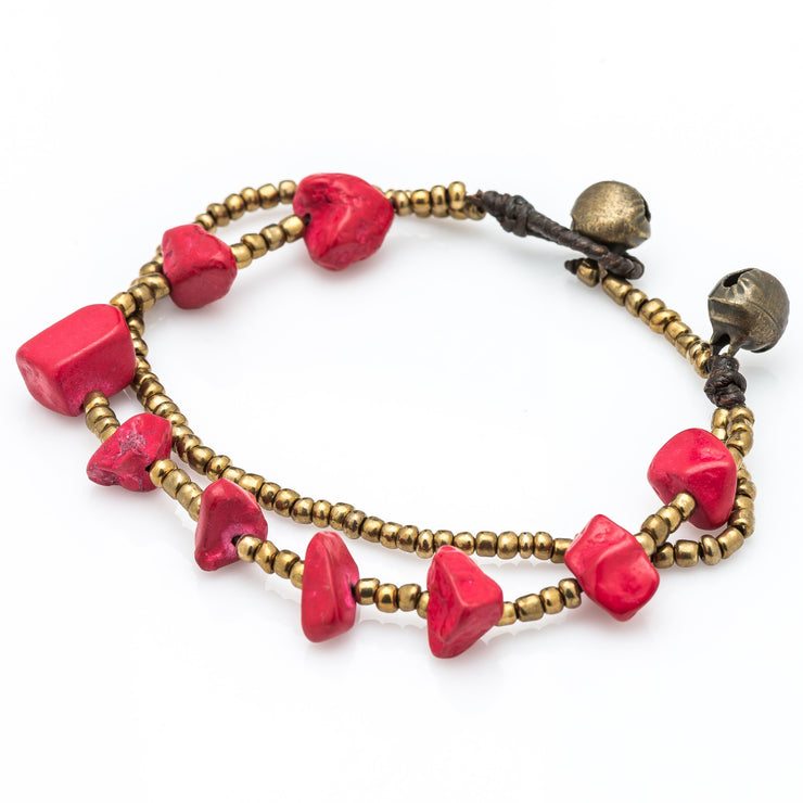 Brass Beads Bracelet with Coral Stones