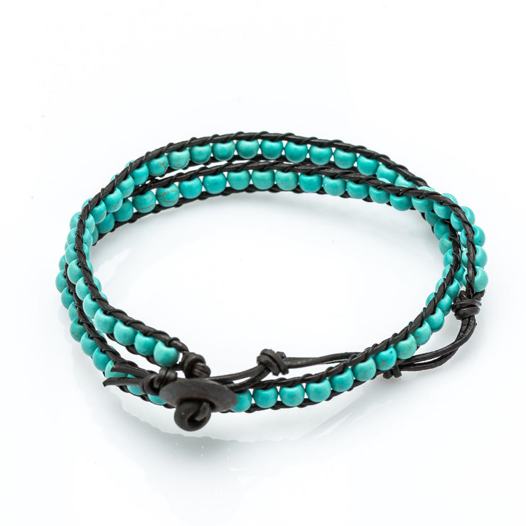 Leather Wrap Bracelet with Turquoise Beads