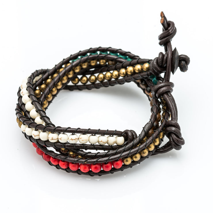 Leather Wrap Bracelet with Multi Beads