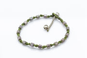 Silver Tube Braided Waxed String Anklet in Olive