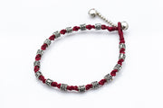 Silver Tube Braided Waxed String Anklet in Maroon