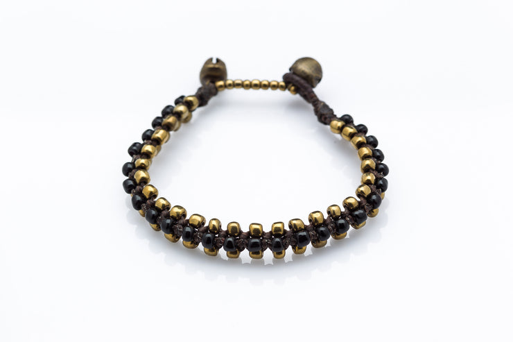 Triple Brass Beads Bracelet with Black Beads
