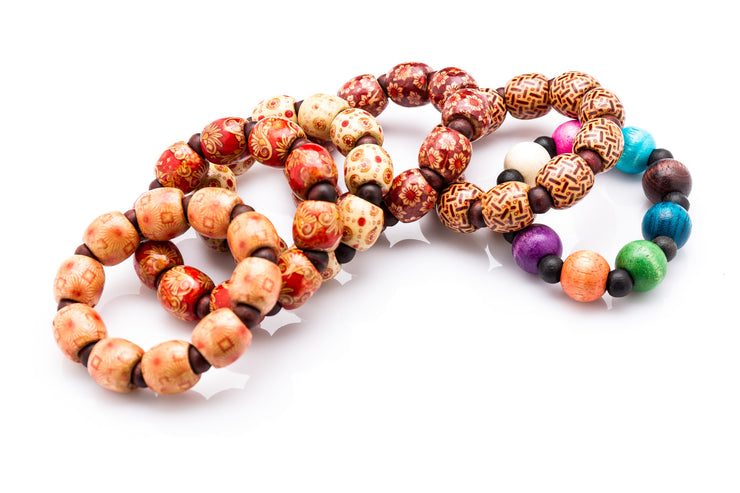 Assorted 6 Piece Set Thai Wooden Mala Beads Bracelet