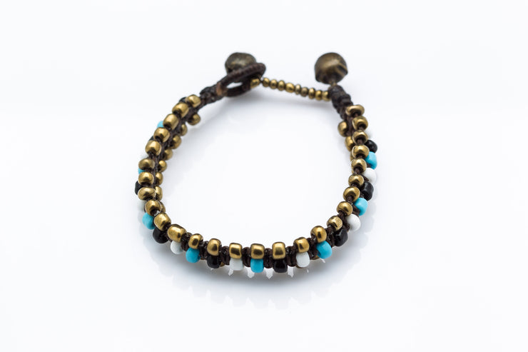 Triple Brass Beads Bracelet with Multi Color Beads