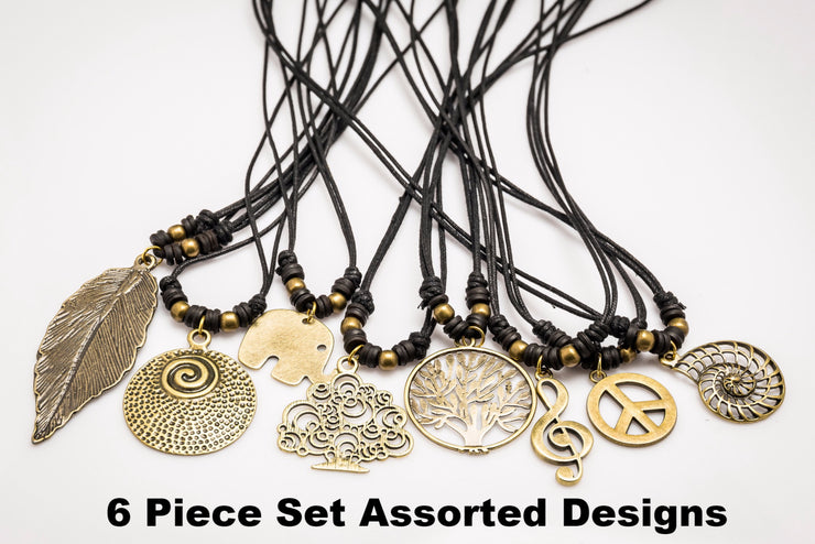 Assorted 6 Piece Set -  Brass Pendant Necklace