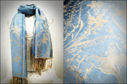 Nepal Floral Butterfly Pashmina Shawl Scarf in Blue