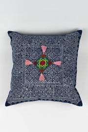 Hmong Indigo Batik Cotton Pillowcase with Light Pink Tassels