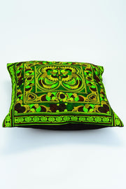 Hmong Hill Tribe Embroidered Peacock Pillowcase in Green