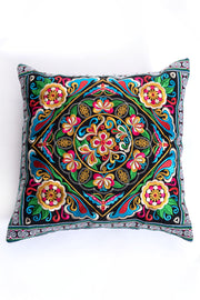 Hmong Hill Tribe Embroidered Flowers Pillowcase in Multi