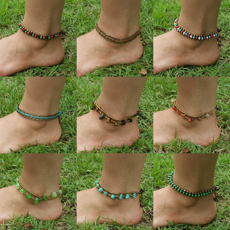 Brass Beads Anklet with Onyx