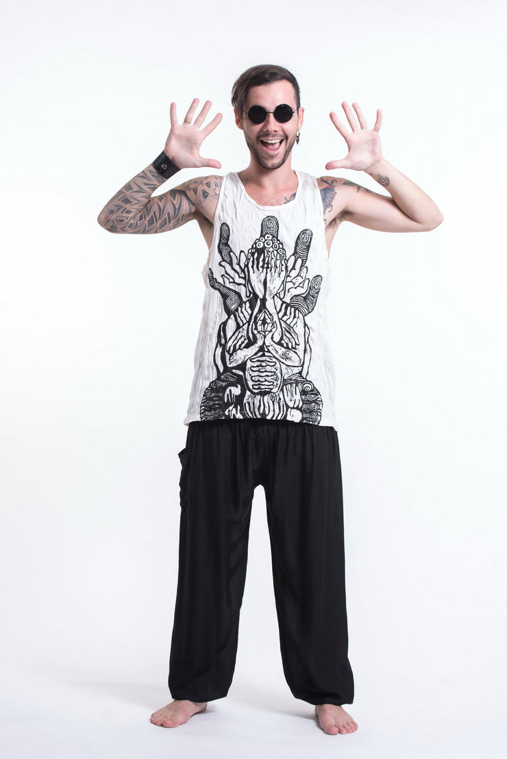 Mens See No Evil Buddha Tank Top in White