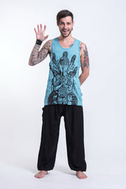 Mens See No Evil Buddha Tank Top in Turquoise