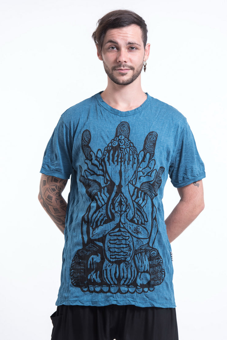 Mens See No Evil Buddha T-Shirt in Denim Blue