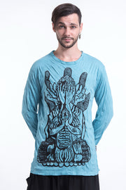 Unisex See No Evil Buddha Long Sleeve T-Shirt in Turquoise