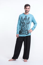 Unisex See No Evil Buddha Long Sleeve T-Shirt in Turquoise