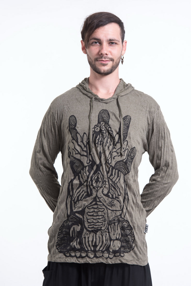 Unisex See No Evil Buddha Hoodie in Green