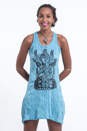 Womens See No Evil Buddha Tank Dress in Turquoise