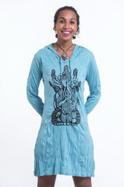 Womens See No Evil Buddha Hoodie Dress in Turquoise