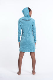 Womens See No Evil Buddha Hoodie Dress in Turquoise