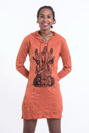 Womens See No Evil Buddha Hoodie Dress in Orange
